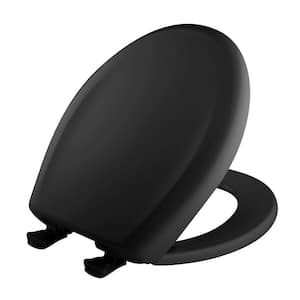 Soft Close Round Plastic Closed Front Toilet Seat in Black Removes for Easy Cleaning and Never Loosens