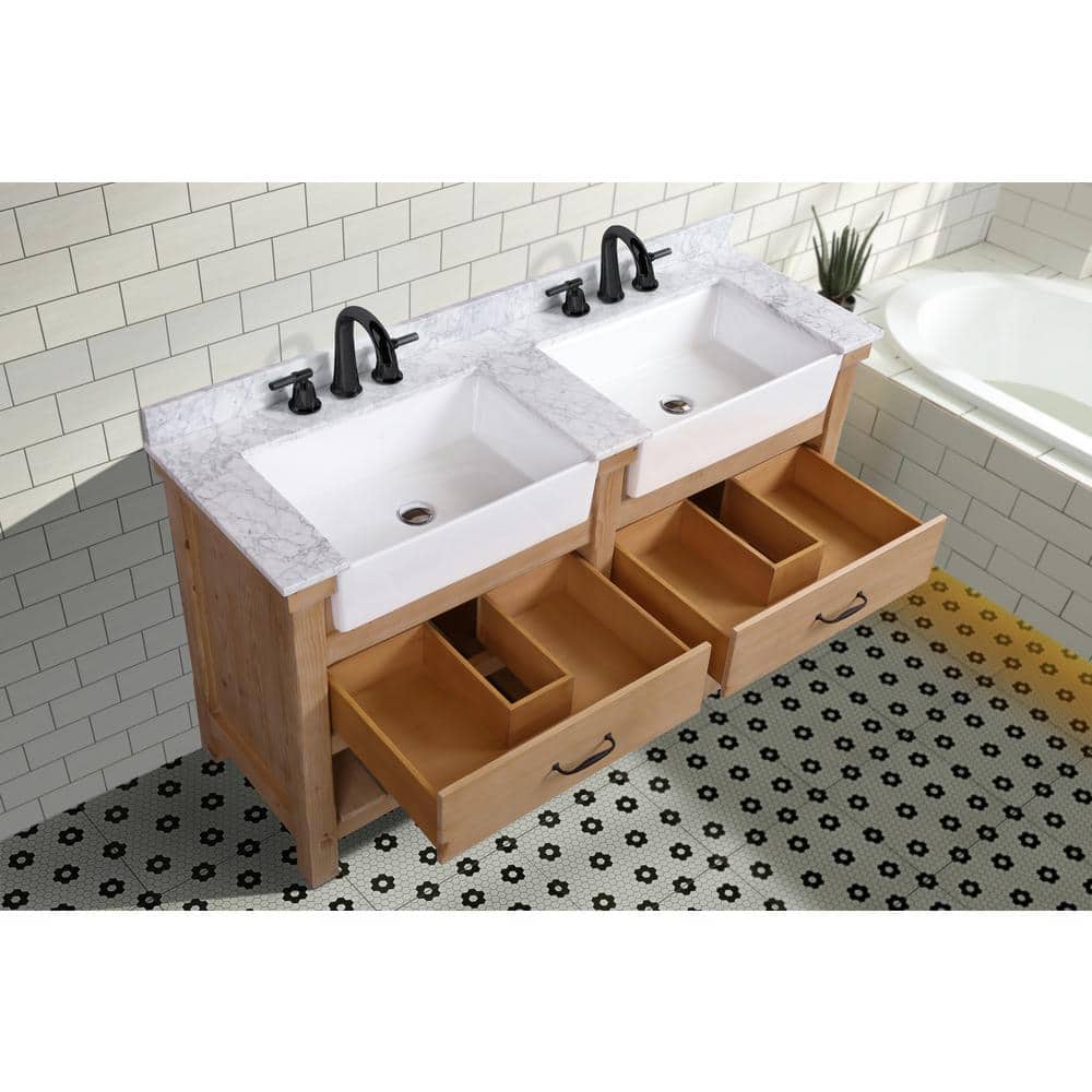 Marina Driftwood Double Vanity with Carrara Marble Top