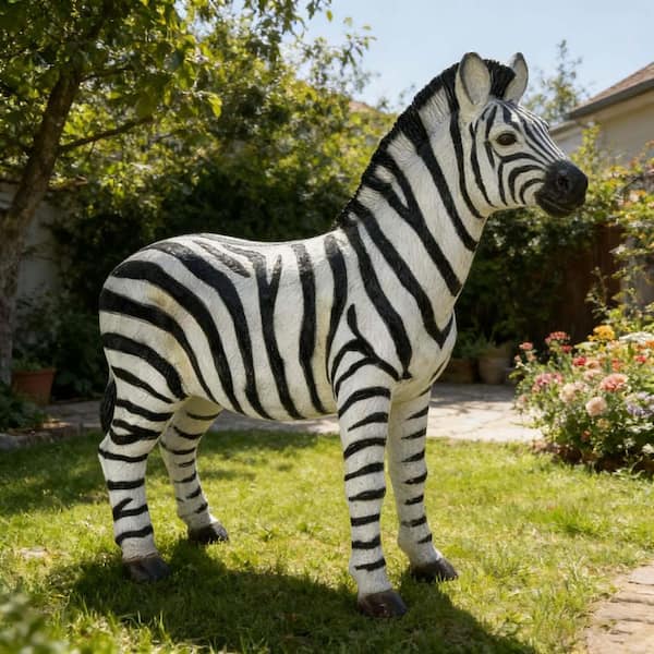 FUNKOL White 19.49 in. W x 18.31 in. H Resin Zebra Garden Statue