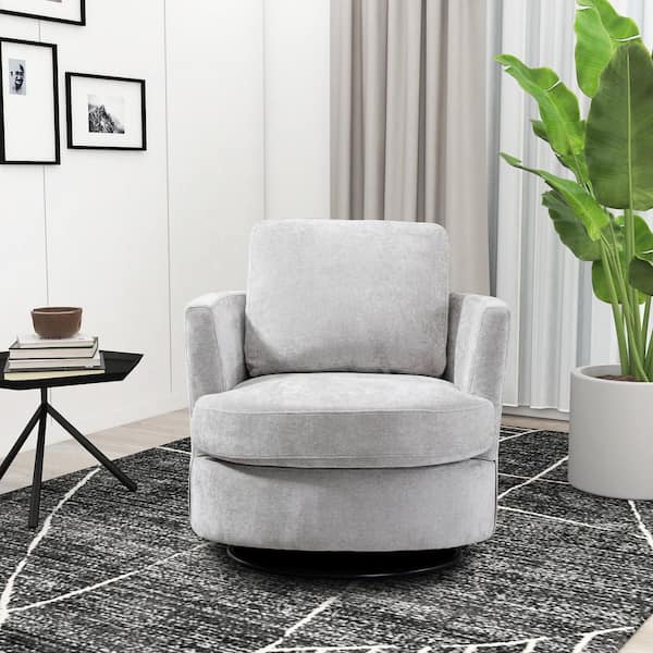  in. W Grey Chenille Swivel Accent Barrel Chair and Comfy Round Accent  Sofa Chair for Living Room 360° Club Chair GM-H-635 - The Home Depot