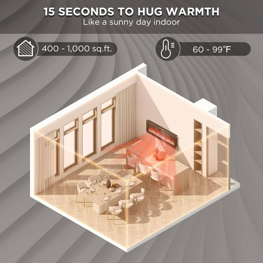 98-Inch Black Smart Wi-Fi Infrared Electric Fireplace with Remote Control