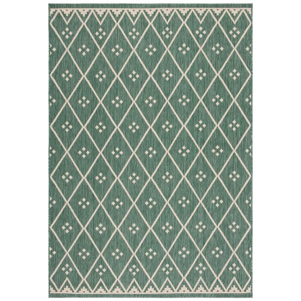 Courtyard Dark Green/Beige 2 ft. x 4 ft. Tribal Diamond Indoor/Outdoor Area Rug