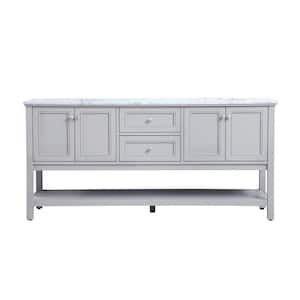 Timeless Home 72 in. W x 22 in. D x 33.75 in. H Double Bathroom Vanity in Grey with Carrara White Marble and White Basin