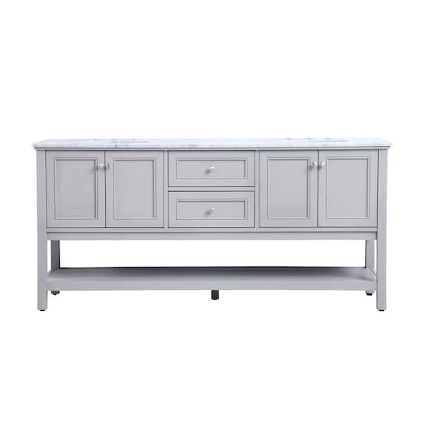 Unbranded Timeless Home 72 in. W x 22 in. D x 33.75 in. H Double Bathroom Vanity in Grey with Carrara White Marble and White Basin