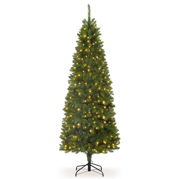 7.5 ft. Pre-Lit LED Slim Fraser Fir Artificial Christmas Tree with 350-Lights with Green Metal Stand