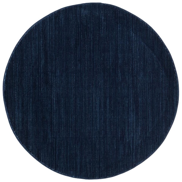 Vision Navy 3 ft. x 3 ft. Solid Marle Round Area Rug