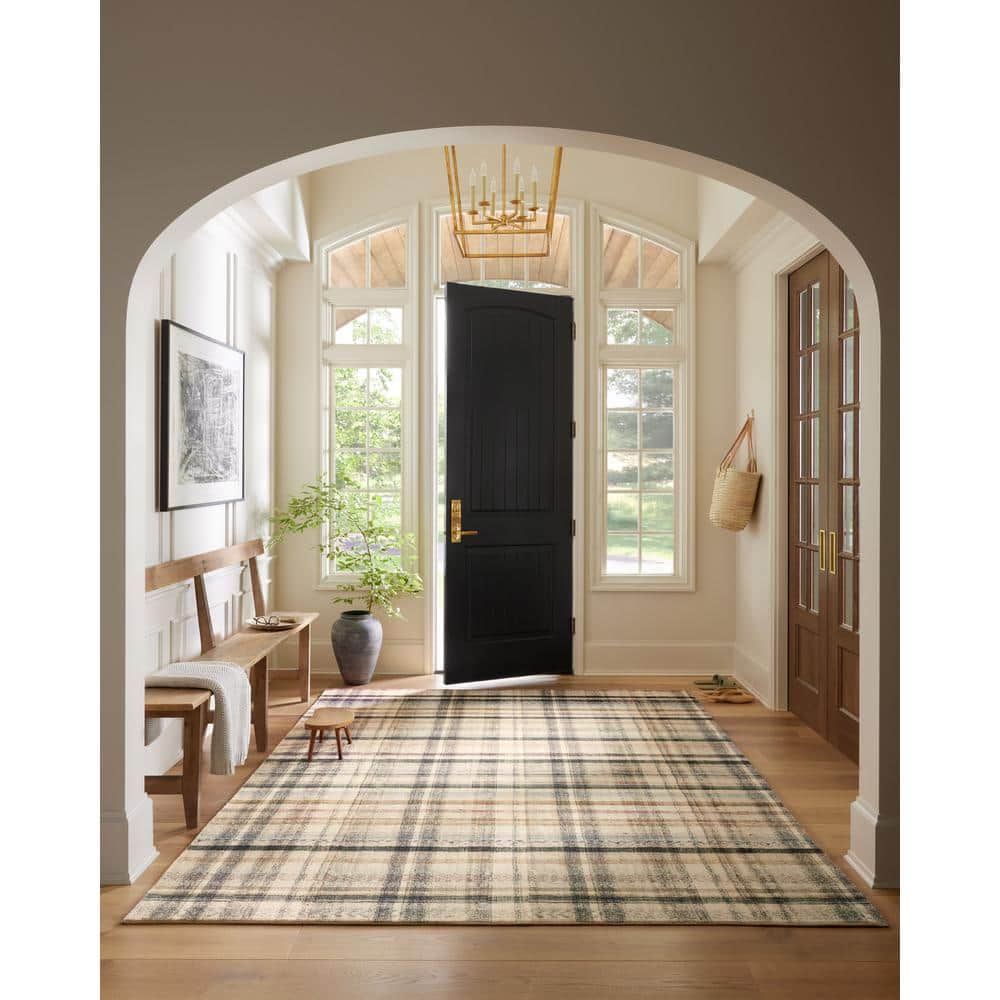 Ivory and Multi Plaid Synthetic Runner Rug 2'3" x 11'6"
