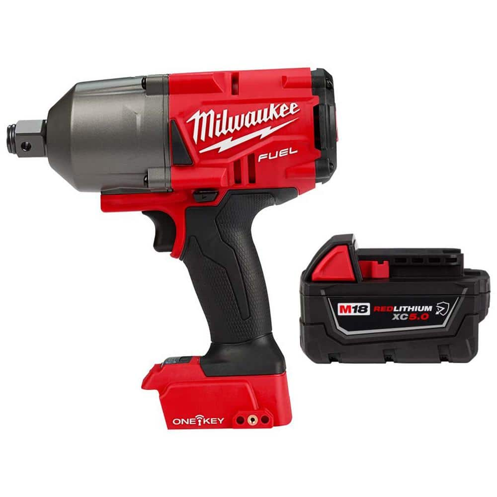 M18 FUEL ONE-KEY 18V Lithium-Ion Brushless Cordless 3/4 in. Impact Wrench w Friction Ring w/5.0 ah Resistant Battery -  Milwaukee