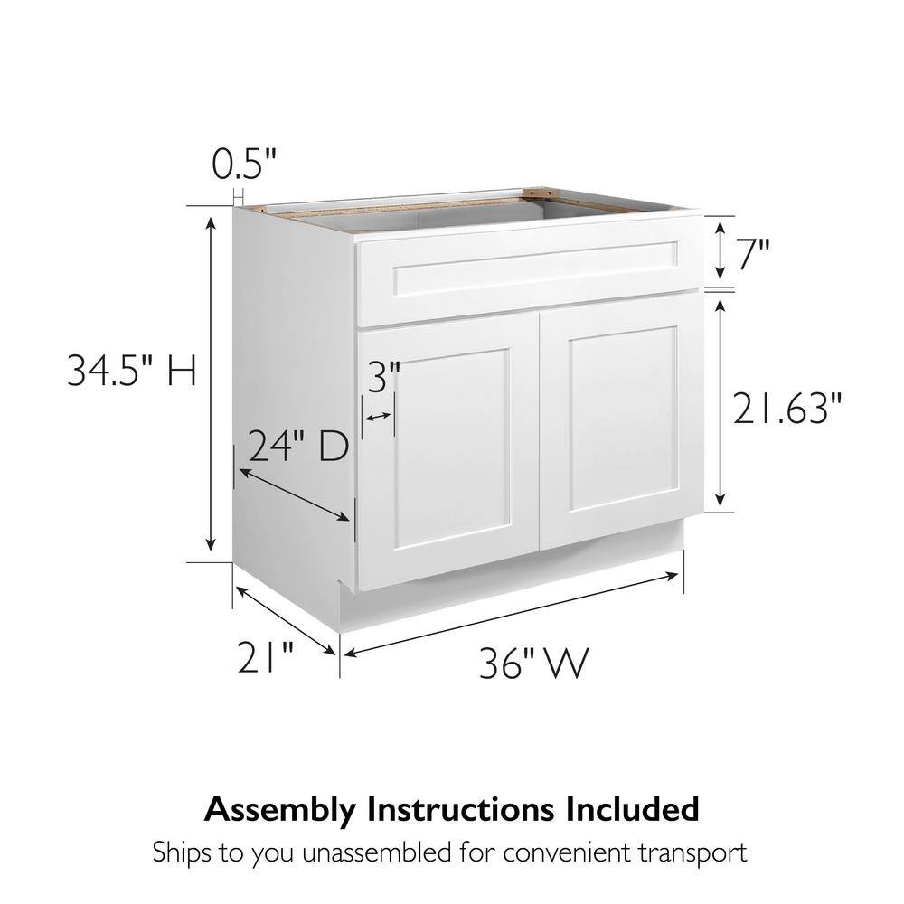 Brookings White Shaker Double Door Base Cabinet