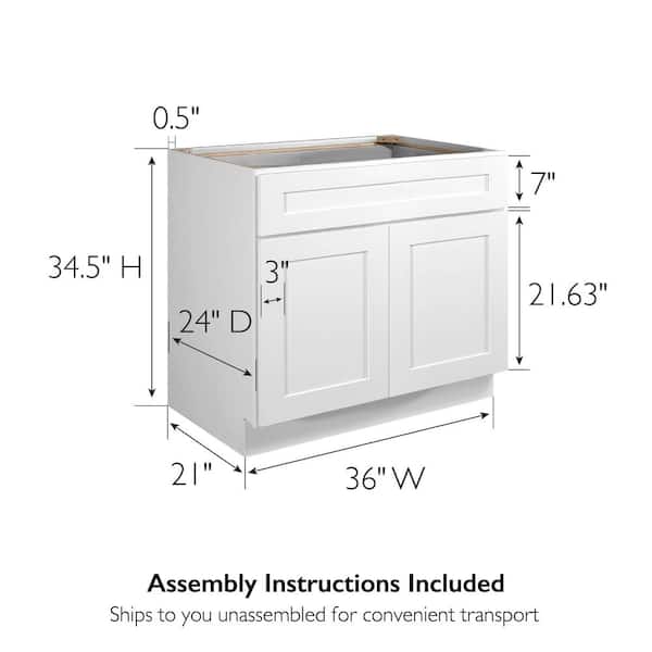 Design House 561498 Brookings Unassembled Shaker Sink Base Kitchen Cabinet 36x34.5x24, White
