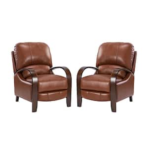 Ernesto Brown Genuine Leather with The Wooden Armrest Recliner (Set of 2)