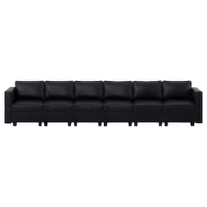 164.38 in. W Faux Leather 6-Seater Living Room Modular Sectional Sofa for Streamlined Comfort in Black
