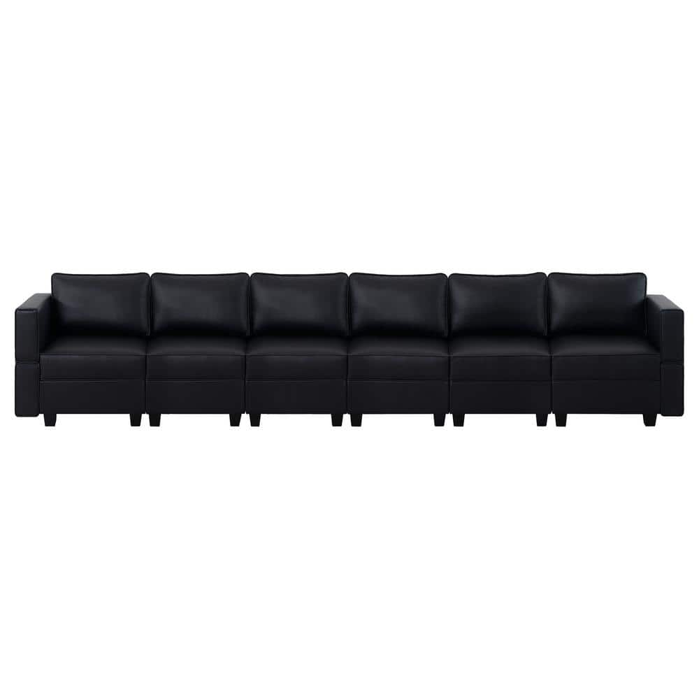 112.8 in. W Faux Leather 6-Seater Modular Sectional Sofa Double Ottoman Streamlined Comfort in. Black price history on PriceWatchPro