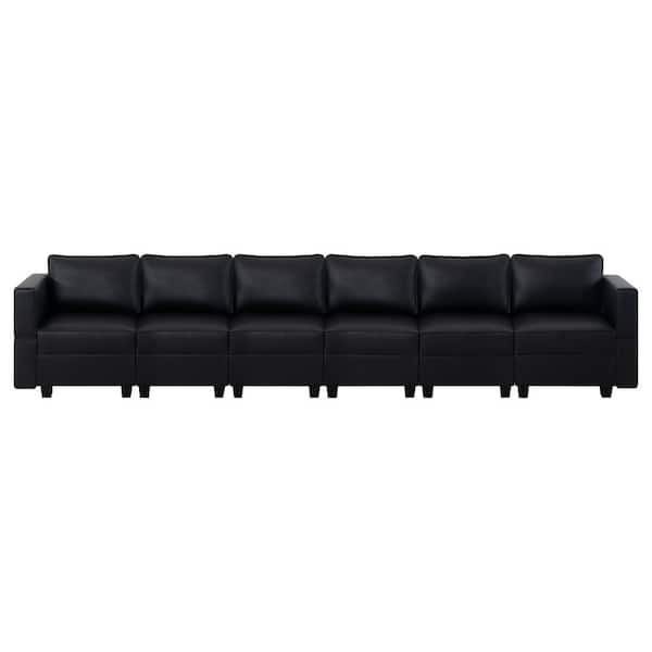 MAYKOOSH 164.38 in. W Linen 6-Seater Living Room Modular Sectional Sofa for Streamlined Comfort in Black