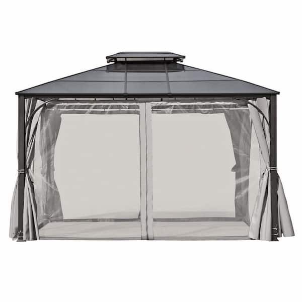 10 ft. x 12 ft. Gray Hardtop Outdoor Gazebo with Aluminum Frame