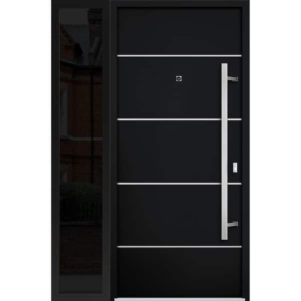 6083 48 in. x 80 in. Left-hand/Inswing Sidelight Black Enamel Steel Prehung Front Door with Hardware