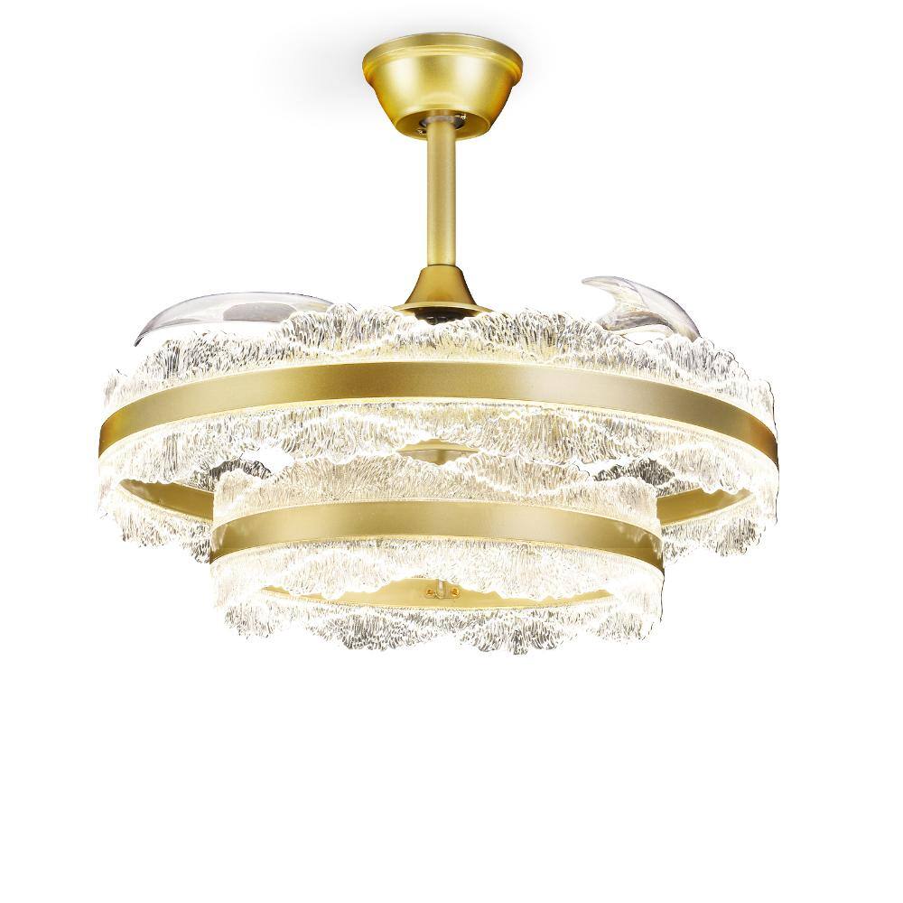 24 in Invisible Ceiling Fan Lights, Double Ring Mountain Texture Fan, Flush LED Fandelier with Frosted Glass Shade price history on PriceWatchPro