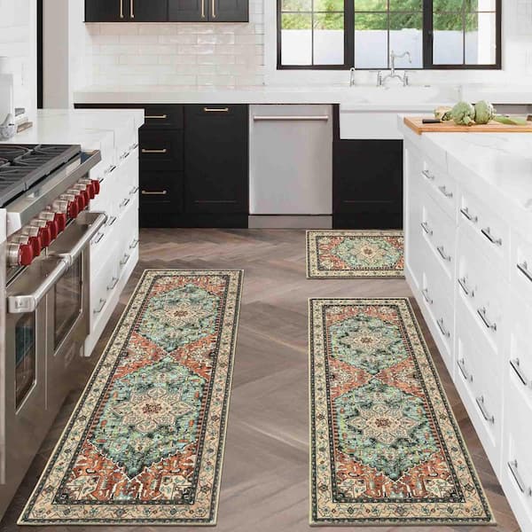 Brick Red /Teal 1.67 ft. x 4.9 ft. Boho Indoor 3-Piece Rug Set