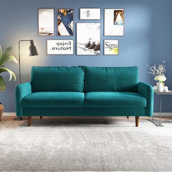 Dwell Home Inc Weston 70 in. Velvet Round Arm Apartment Rectangle Sofa - Dark Cyan