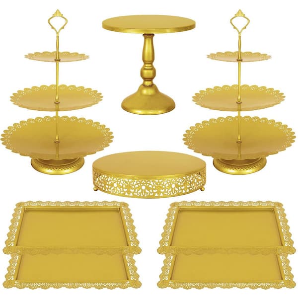 8-Piece Cake Stand Gold Metal Dessert Table Display Set, 3-Tier Cupcake Stand for Birthday Party, Weddings