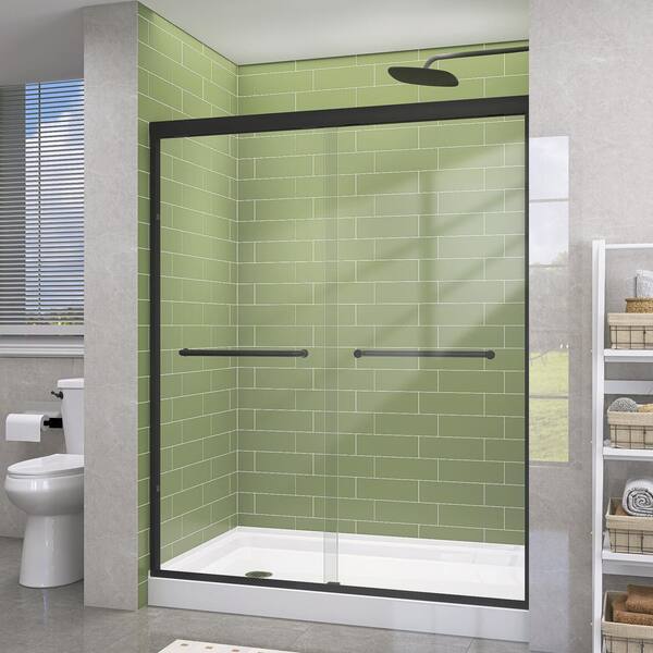 Getpro 56 in.-60 in. W x 72 in. H Double Sliding Framed Shower Door in Matte Black with 1/4 in. (6 mm) Clear Glass