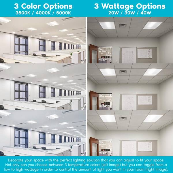 LUXRITE 2 ft. x 2 ft. 2500/3750/5000 Lumens Integrated LED Panel Light 3 Color Options 3500K/4000K/5000K Dimmable (4-Pack)