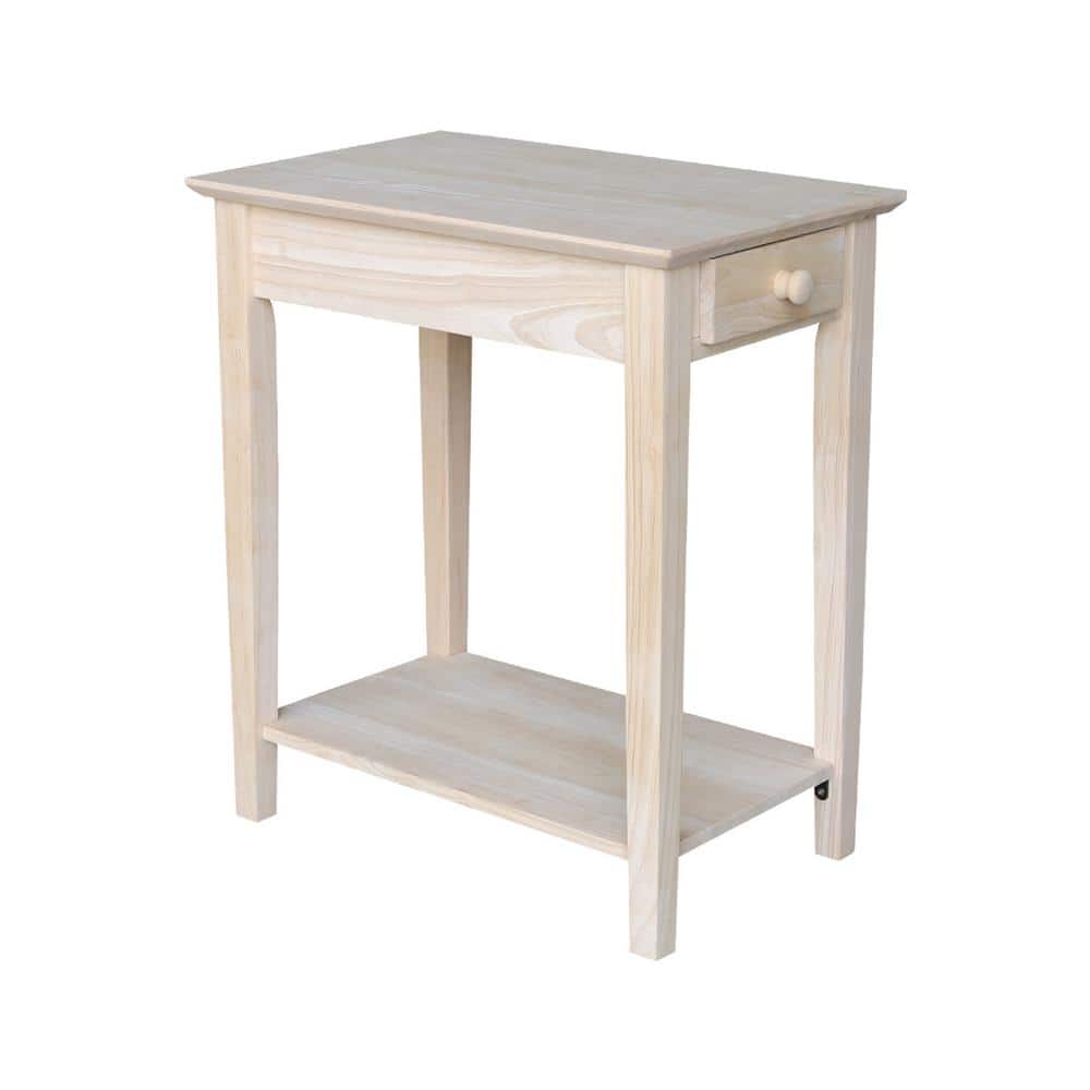 Unfinished Solid Wood Narrow End Table with Storage Drawer