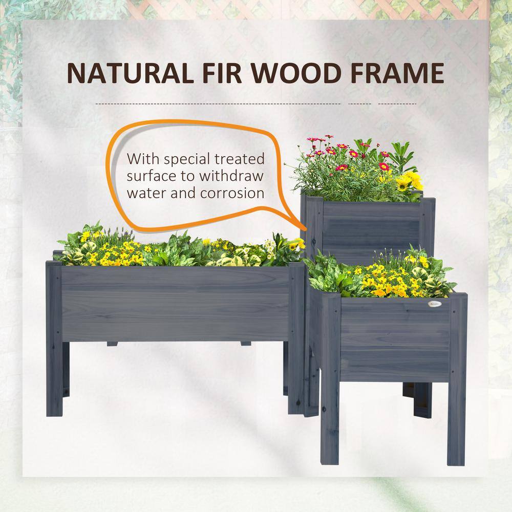 Elevated Gray Wood Garden Bed Trio for Deck and Yard