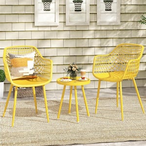 Modern Elegance Yellow 3-Piece Plastic Round Outdoor Bistro Set