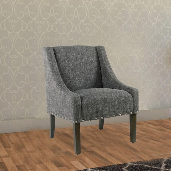 Benjara Gray and Brown Fabric Accent Chair with Swooping Armrests