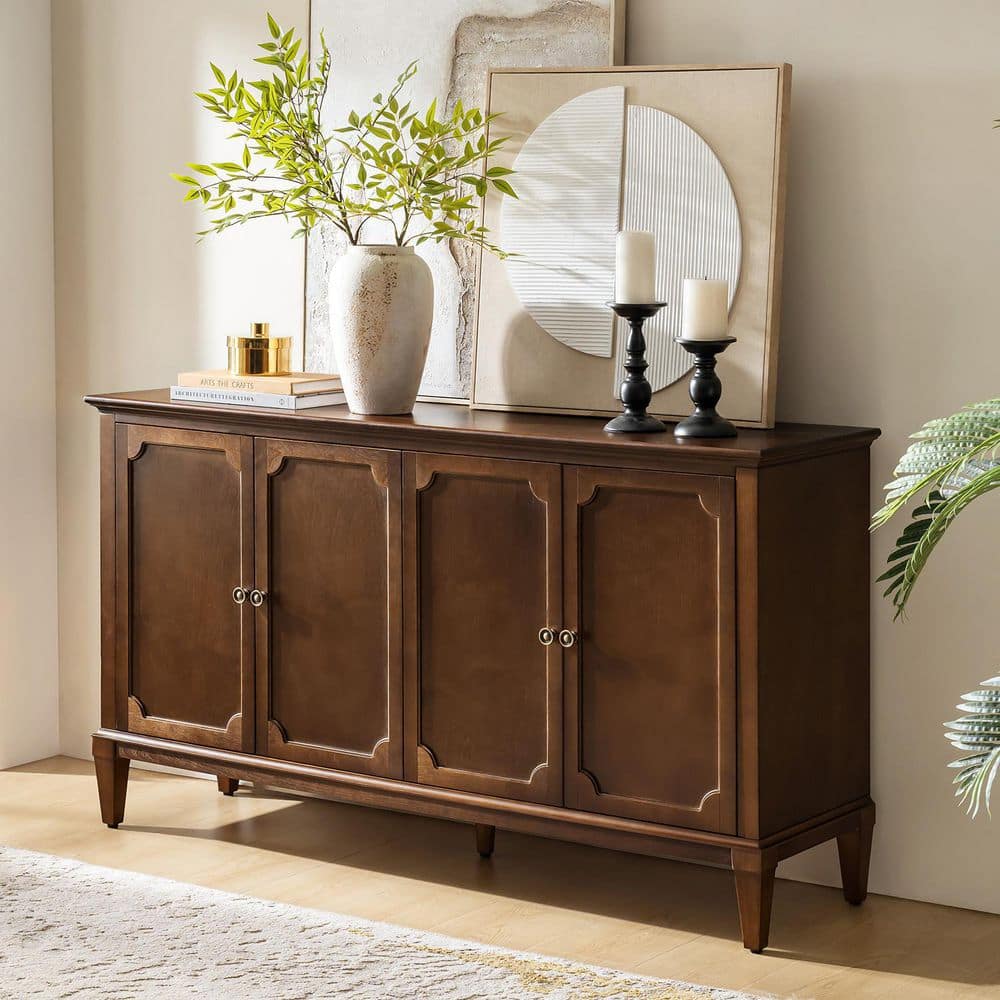 JAYDEN CREATION Pam Walnut 58 in. Wide 4 Door Wood Sideboard with Adjustable Shelves SBRB1534-WAL