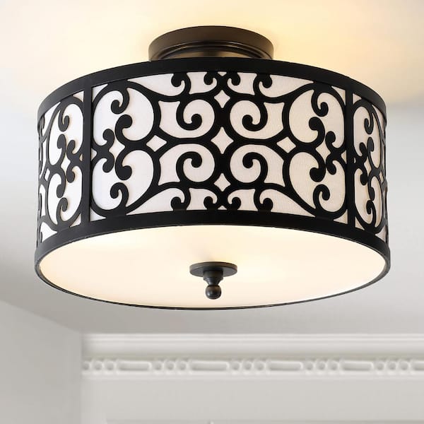 JONATHAN Y Katherine 15 in. Oil Rubbed Bronze Metal LED Semi-Flush Mount