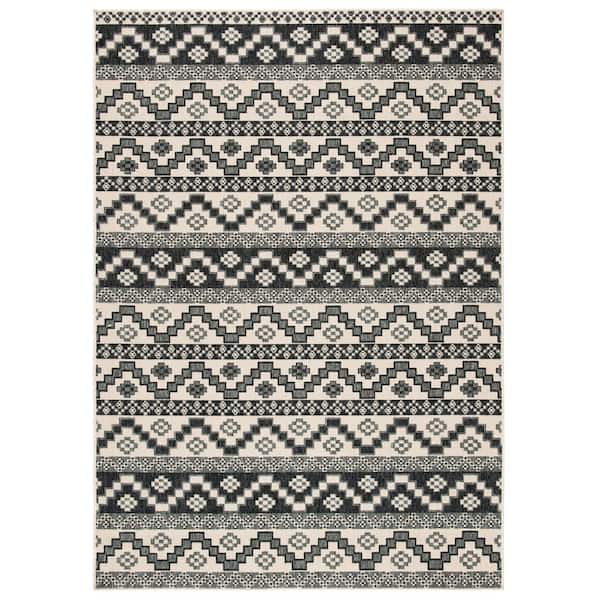 SAFAVIEH Veranda Beige/Gray 5 ft. x 8 ft. Border Indoor/Outdoor Patio  Area Rug