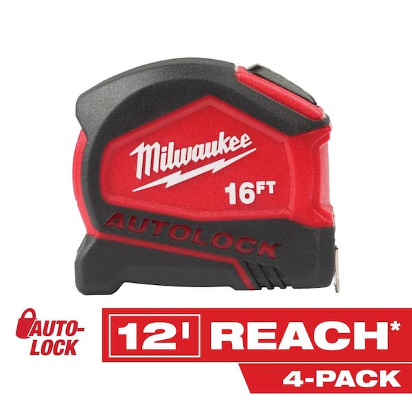 Milwaukee 16 ft. Compact Auto Lock Tape Measure (4-Pack) 48-22-6816-4X ...