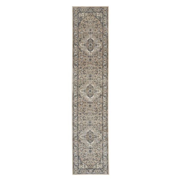2 ft. x 10 ft. Gray Medallion Washable Area Rug Runner Rug