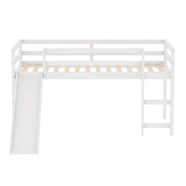 wetiny White Loft Bed with Slide, Multifunctional Design, Twin