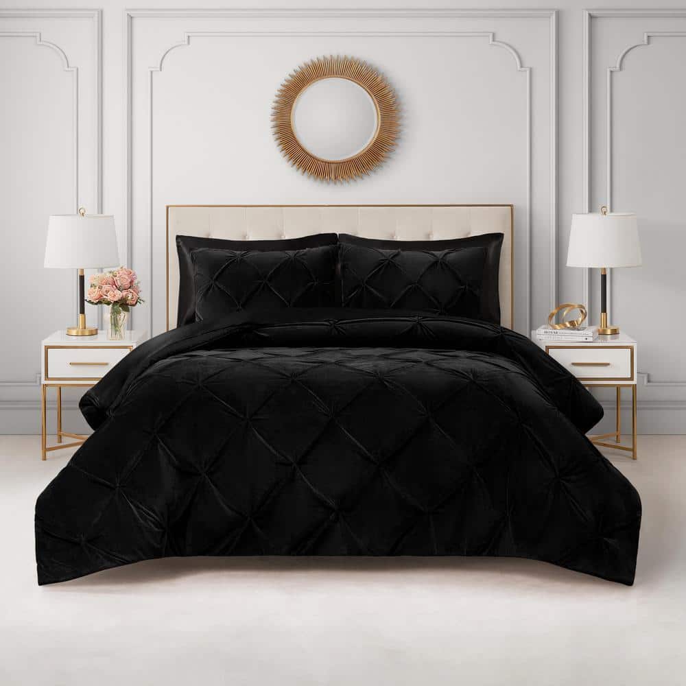 JUICY COUTURE Kiss Pleat Micro Mink 2-Piece Black Polyester Twin