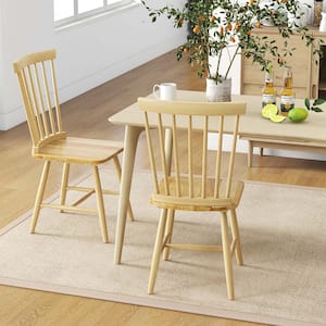Natural Windsor Dining Chairs Armless Spindle Back Solid Rubber Wood Set of 2