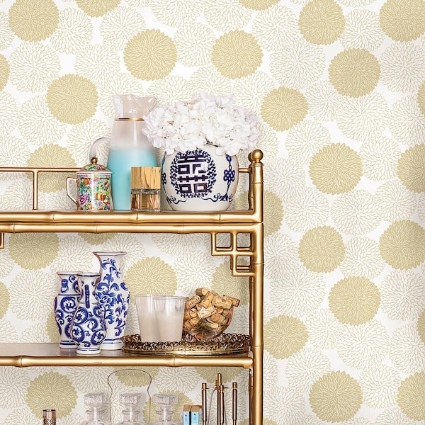 A-Street Prints Blithe Gold Floral Gold Wallpaper Sample