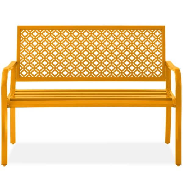 Best Choice Products 2-Person Marigold Metal Outdoor Geometric Garden Bench