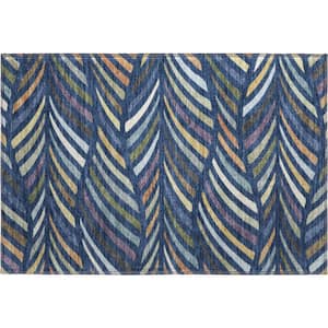 Mayfield Premium Machine Washable Abstract AMF2475 Navy 2 ft. x 3 ft. Accent Rug
