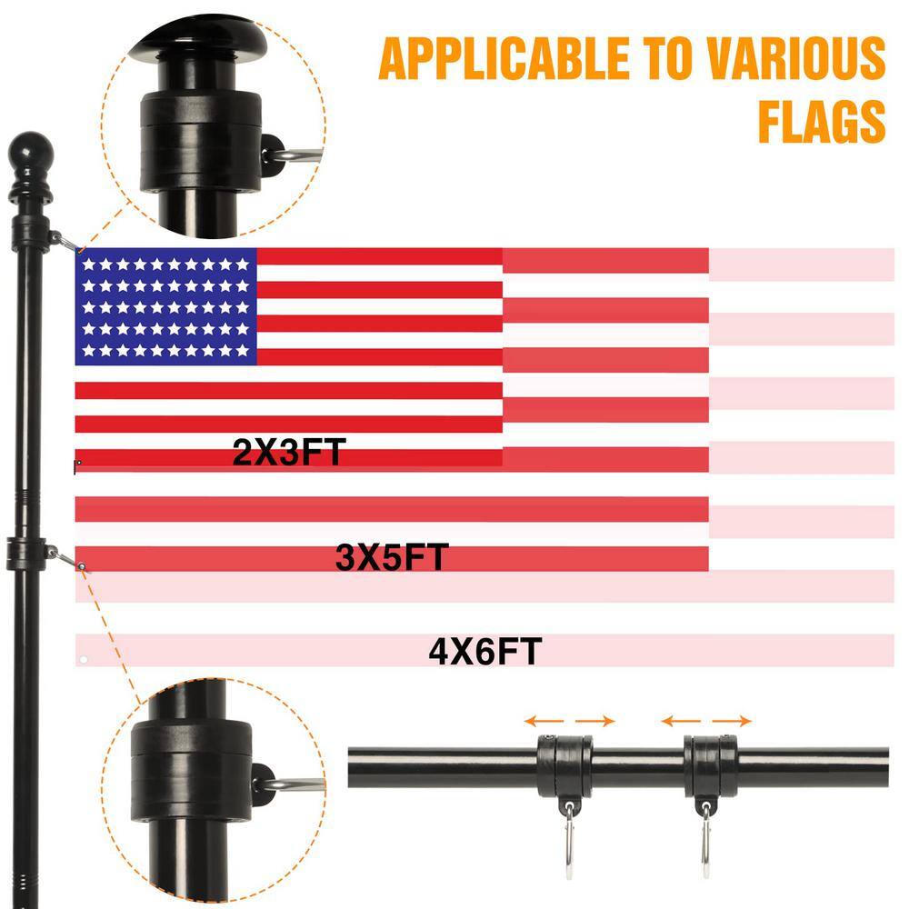 5 FT Black Stainless Steel Tangle-Free Flagpole Kit with Bracket