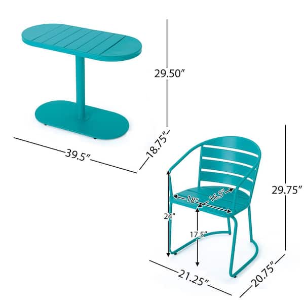 3 Pieces Metal Outdoor Bistro Set, Modern Patio Garden