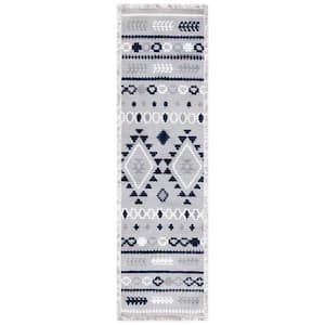 Marrakesh Gray/Navy 2 ft. x 8 ft. Geometric Striped Runner Rug