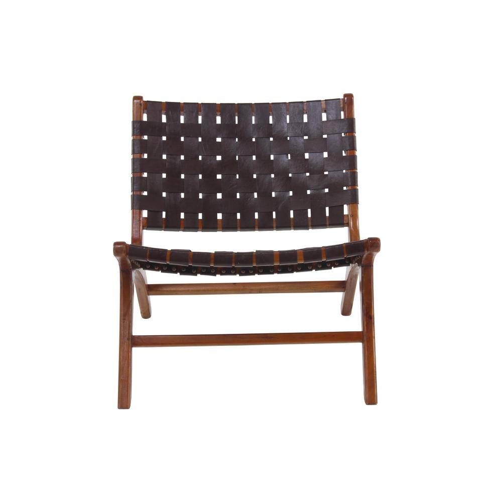 Handcrafted Brown Leather and Wood Slipper Chair