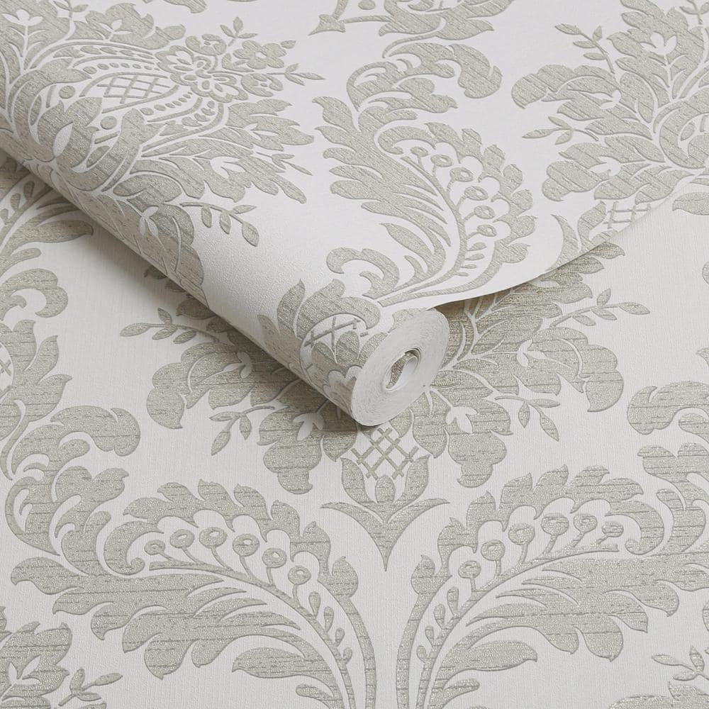 Luxurious Grey Damask Removable Vinyl Wallpaper Roll