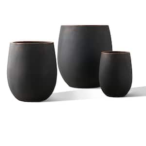 20 in. H Weathered Concrete Tall Planter Pot Black (Set of 3)