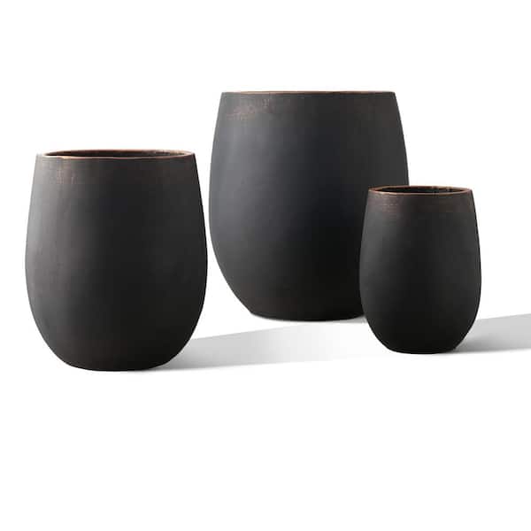 EDYO LIVING 20 in. H Weathered Concrete Tall Planter Pot Black (Set of 3)