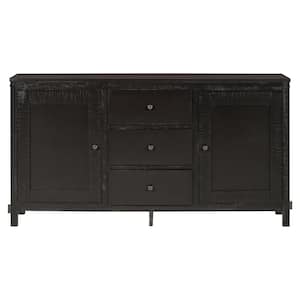 64 in. W x 15.8 in. D x 34.2 in. H Brown Linen Cabinet Buffet with 2 Storage Cabinets, Adjustable Shelves and 3-Drawers