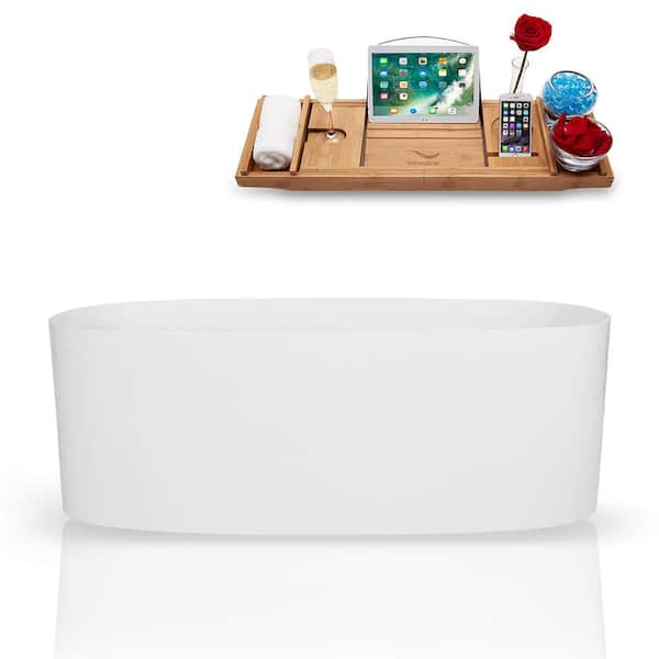 Streamline 63 in. Solid Surface Resin Flatbottom Non-Whirpool Bathtub in Glossy White